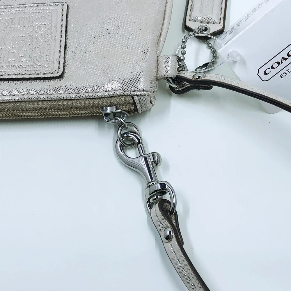 NWT Coach Champagne Metallic Leather Small Wristlet